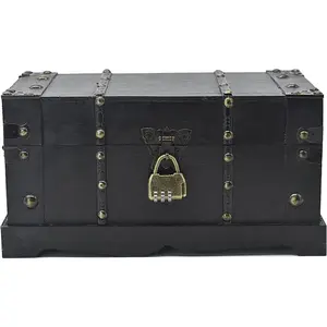 Decorative Wooden Storage Chest Vintage Wood Treasure Box Trunk With Lock for House Decoration