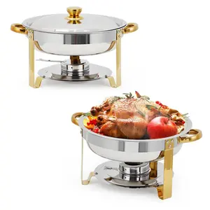 [FLASH SALE] Garvee 2 Pack Chafing Dishes for Buffet, 5 QT Round Buffet Servers and Food Warmer Set with Lid, Stainless Steel Chafers for Catering Parties Wedding Banquet, Gold