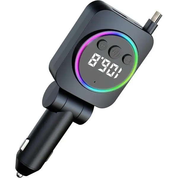Bluetooth 5.3 FM Transmitter for Car, Bluetooth Car Adapter with 3-Port Fast Charging USB-C(PD 30W), USB A(QC3.0), Wireless FM Radio Transmitter, Support Handsfree Calling, Backlit,U Disk, Grey