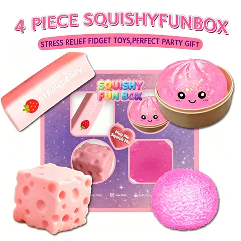 Summerwins 4-Pack Pink Decompression Squishy Set - Soft Silicone Sensory Fidget Toys, Mixed Slow/Fast Bounce, Assorted Shapes for Stress Relief, Kid Girl Gifts for Birthdays & Any Occasion