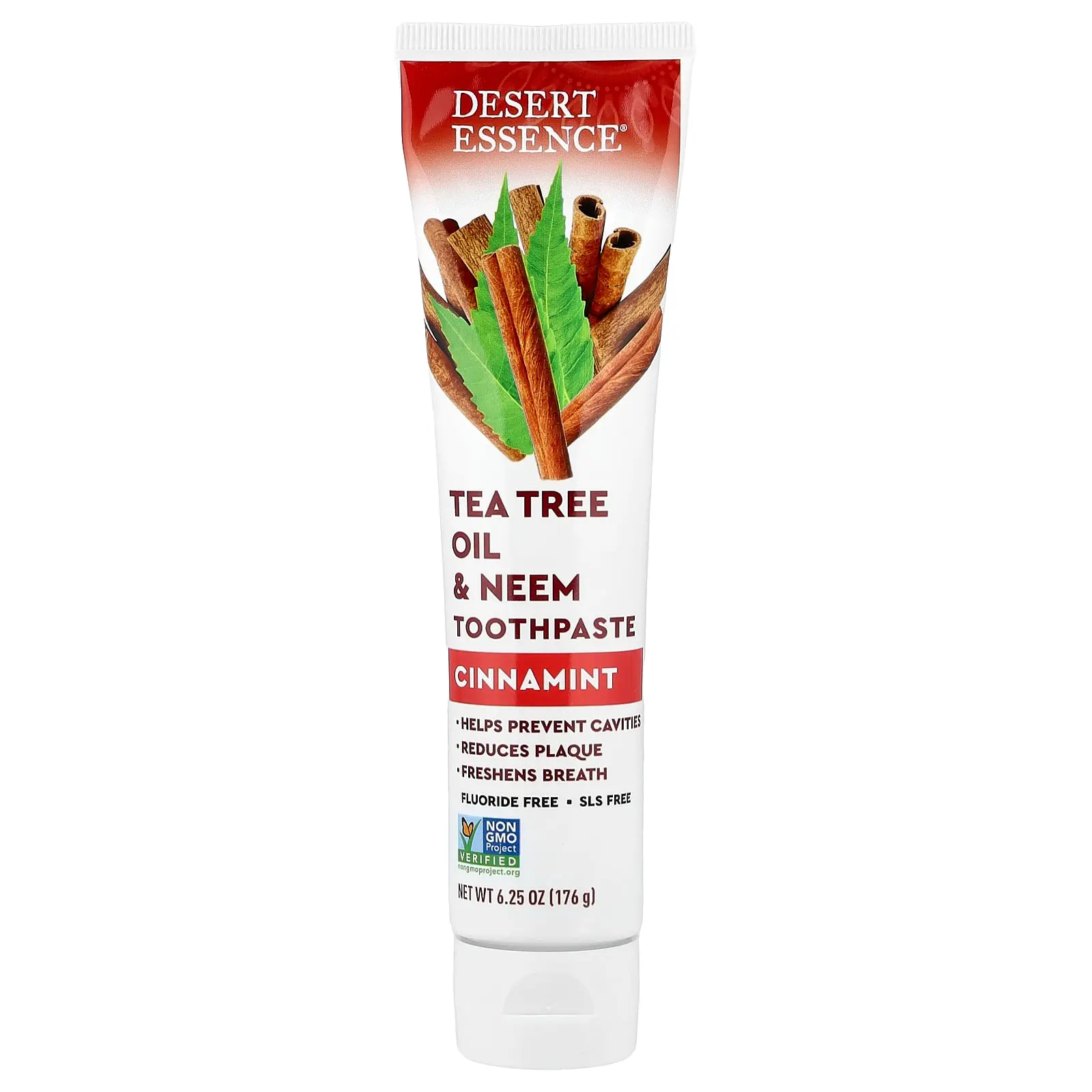 Desert Essence Tea Tree Oil & Neem Toothpaste, Cinnamint, 6.25 oz (176 g)