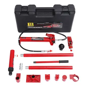 Hydraulic Porta Power Jack Kit - 10 Ton & 4 Ton Capacity, Heavy-Duty Frame Repair Tool with Ram, Pump, 4.6 ft Oil Hose, Wheeled Storage Case - For Automotive, Truck, Car, Garage, Farm, Industrial Equipment, Car Tools