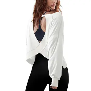 Women's Backless Long-Sleeved Shirt Casual Sports Top Fashionable Sporty Cropped T-Shirt Pilates Training Top Layered Basic Design