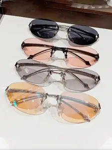 Women's Fashion Glasses Y2K Style Oval Frameless Sunglasses, Trendy Beach Eyewear, Daily Wear Party Travel Beach Accessories, Winter Holiday Gift