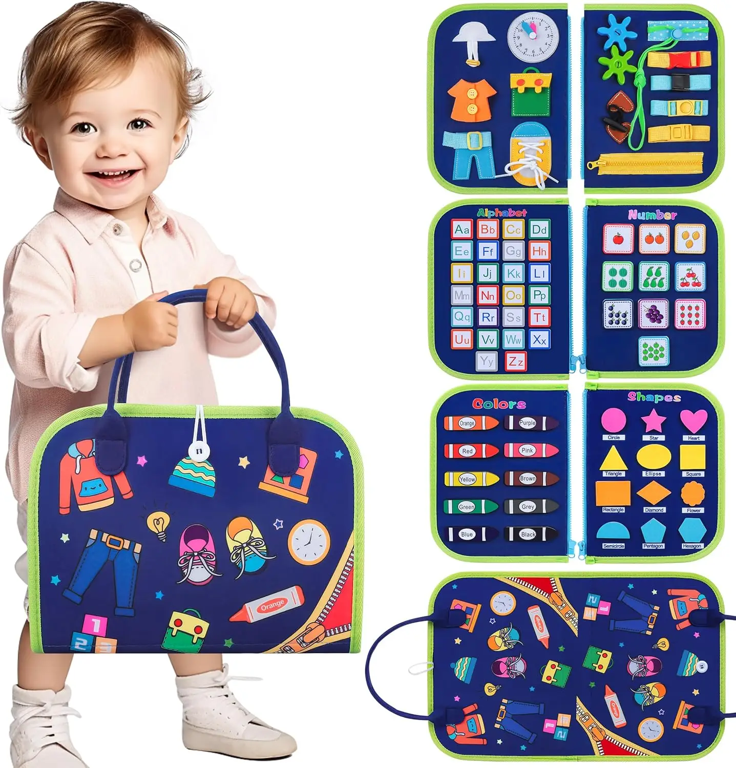 Busy Board Montessori Toy - Toddler Busy Board for 1 to 4 Year Olds, Fine Basic Dress, Travel Toys for Cars, Airplanes, Ideal Gift