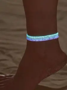 Summer Colorful Glow-In-The-Dark Beaded Anklet, Dual Use Bracelet, Simple Creative Beach Trendy Ankle Jewelry