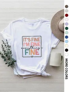 Women's Plain / Letter Print Round Neck Tee, Fashion Casual Crew Neck T-shirt for Daily Holiday Vacation Outdoor Wear, Women Tops for Fall & Winter, Womenswear, Lady