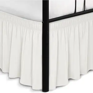 Wrap Around Bed Skirts with Split Corners for Queen Beds 15" Drop, Ivory Elastic Dust Ruffles Wrinkle Resistant Luxurious Machine Washable