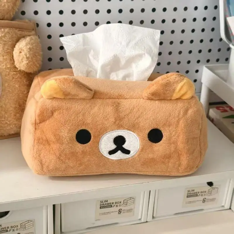 Cartoon Cute Rilakkuma Bear Plush Tissue Box Holder Easy Pull Paper Towel Organizer Storage For Girl Home Decoration Toys Gifts