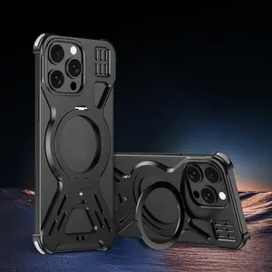 Aluminum Alloy Phone Case with Rotatable Stand, Durable Phone Protective Cover, Lightweight Design Phone Cases for iPhone 14 15 16 Pro Max, Casing