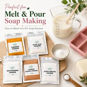 5PCS DIY Soap Making Powder Set for Melt & Pour Soap | Turmeric, Kojic Acid, Nicotinamide, Licorice Extract & Alpha Arbutin Powders | Handmade Soap Additives | 1 TBS Each