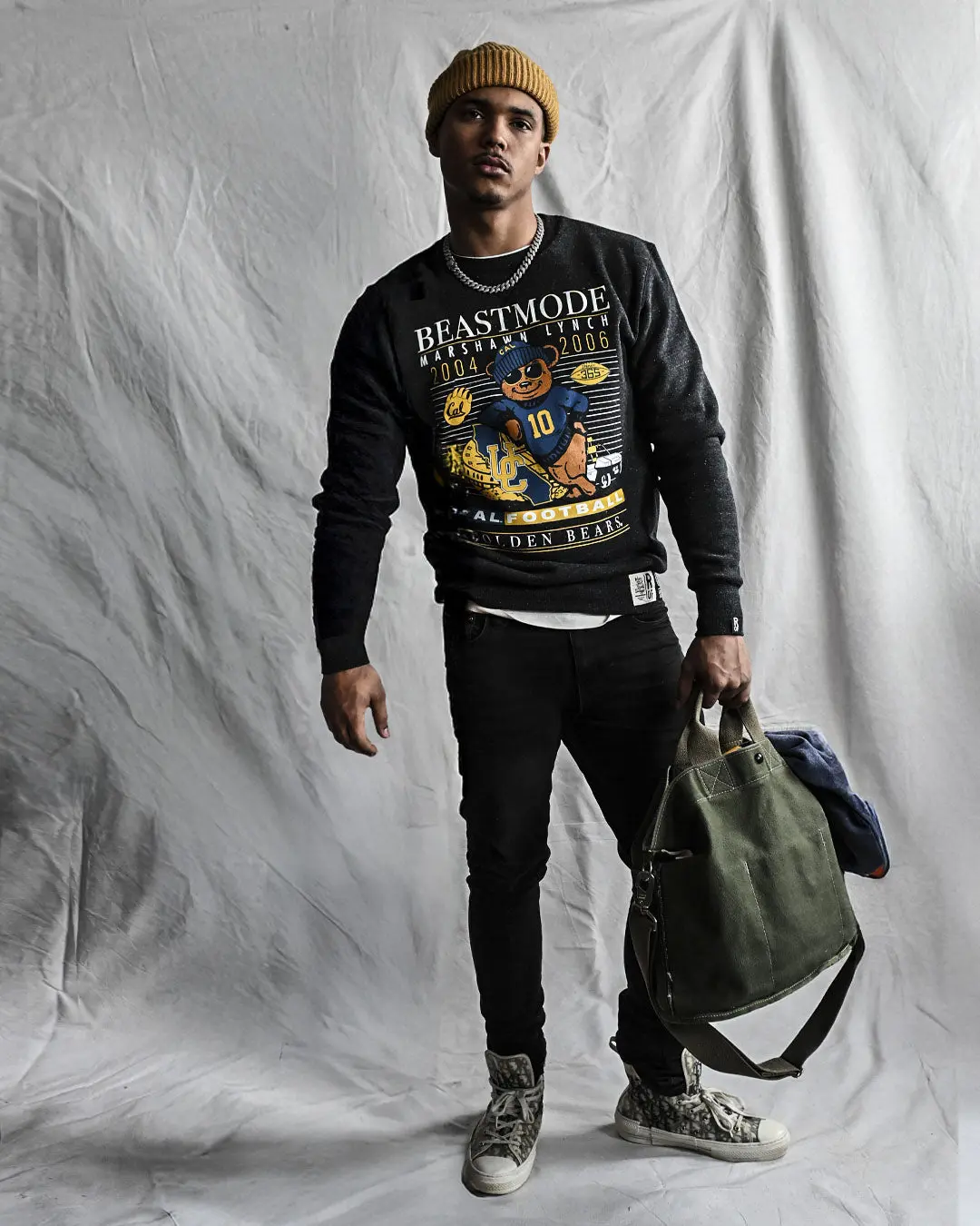 Mens CAL Beastmode 2004 Black Fleece Hoodie - Long Sleeve Pullover, Mensfashion Casual Wear Bears Men's Top Sweatshirt