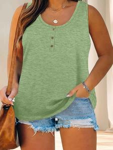 【plus size】 solid color round neck tank top, casual sleeveless top for summer, women's plus clothing for daily wear