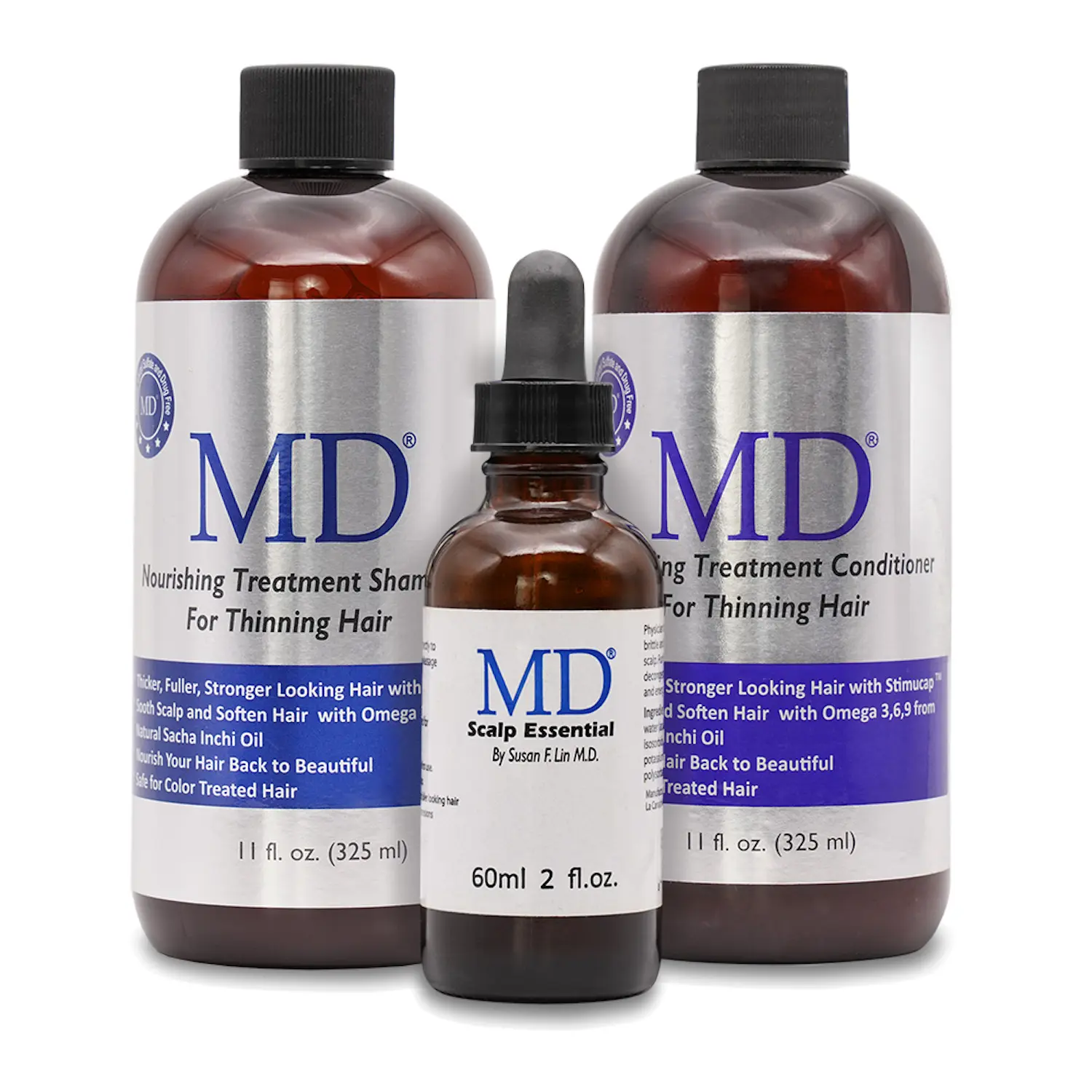 MD Healthy Scalp Unisex Adults Haircare Bundle - Sulfate-Free, Fragrance-Free, Non-Toxic DHT Blocker Set for Thinning Hair: Cleansing Revitalizing Treatment Shampoo, Detangling Conditioner, Chamomile Nutrient-Infused Serum, Oil-Control Foam Cleanser