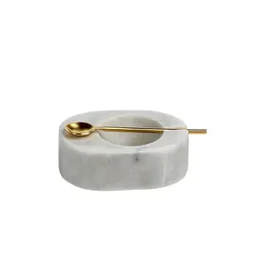 The Favorites Tuscan Marble Salt And Pepper Bowl With Gold Spoon in White