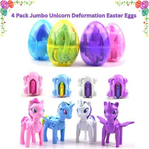 4 Pack Jumbo Unicorn Prefilled Easter Eggs with Gifts – Kids Easter Basket Stuffers Fillers, Basket Easter Baskets for Boys & Girls, Kids Easter Basket Party Favors Toys for Toddlers