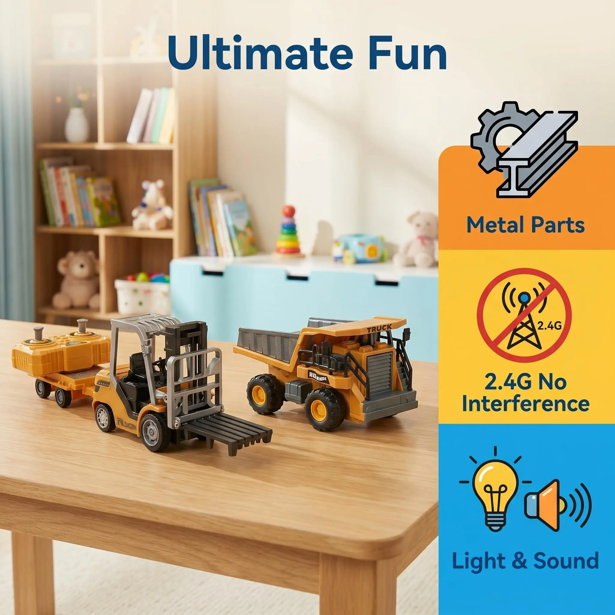 1:64 Mini Alloy RC Construction Vehicle Set - RC Forklift, Remote Control Dump Truck, Durable Construction, Independent Controllers, Realistic Movable Parts, Ideal for Children and Collectors