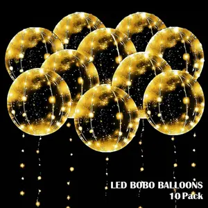 HOMEYA 10 Pack, 20 inch Glow Bubble Balloons with String Lights Included Batteries for Halloween Christmas Party Decoration