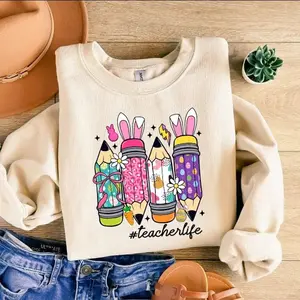 Easter Teacher Pencil Sweater, Easter Teacher Life Shirt, Cute Bunny Pencil Easter Day Gift for Teacher, Easter Teacher Appreciation Gift