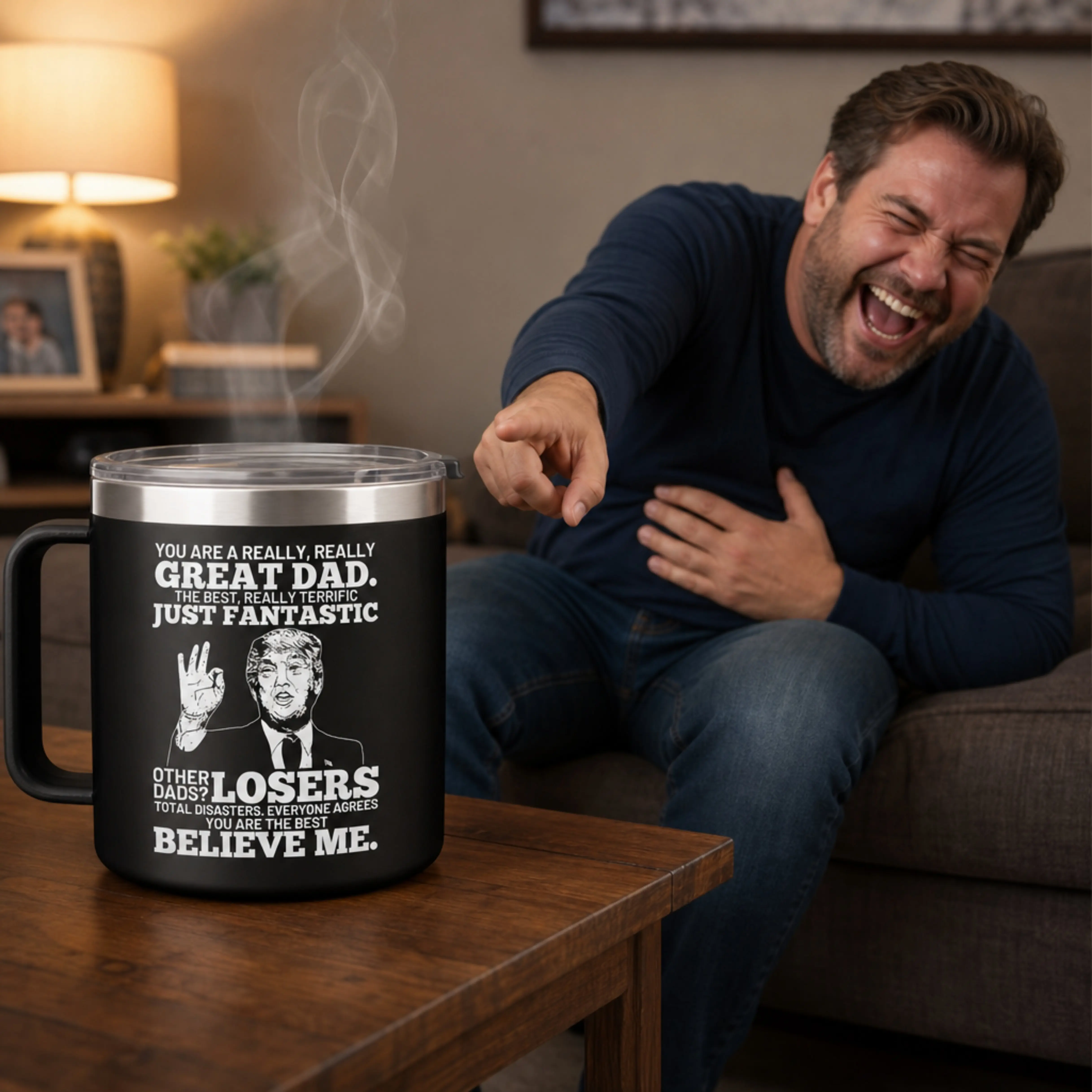14oz Modern Ceramic Mug - Funny Dad Tumbler, Reusable Ceramic Printed Drinkware Set, Kitchenware for Happy Birthday & Father’s Day Gifts