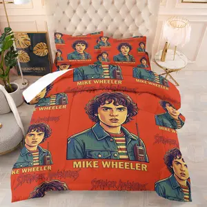 Stranger Things Mike Wheeler Printed Quilted Comforter Set, Includes One Comforter & 1/2 Pillowcases, Retro Pop Art Character Warm Quilt Core, Teens Adults Bedroom Dorm Home Bedding Decor, Optional Multi-size and Multi-pattern