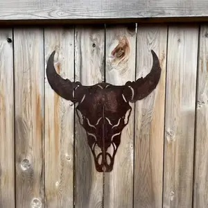 Rustic Bull Skull Iron Wall Decor - Western Cow Skull Sign for Home & Outdoor, Ideal for Halloween, Christmas & Easter