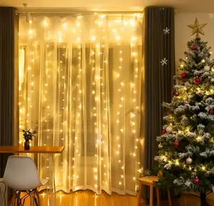 2 Packs 300 LED Curtain String Lights with 8 Modes & Remote Control 9.8x9.8ft Waterproof Indoor Outdoor Decor for Christmas Weddings Party Bedroom Wall Window Super-Bright Flashing Lights