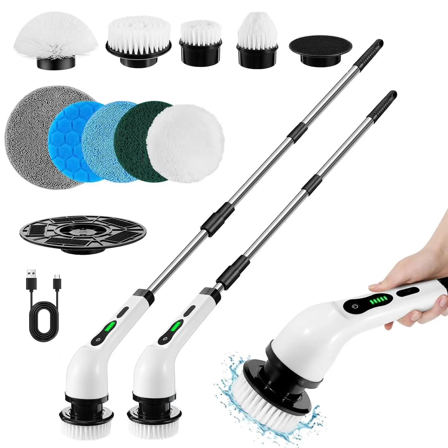 Electric Spin Scrubber, Summer Handheld Spin Brush Cleaner with Replaceable Brush Heads, Rechargeable Cordless Bathroom Scrubber, Scrubbing Spin Brush