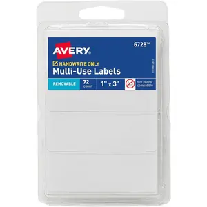 Multi-Use Removable Labels, 1" x 3", White, Non-Printable, 72 Blank Labels Total (6728)