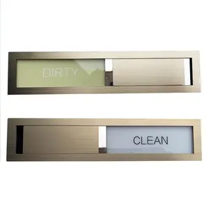 High-End Sliding Dishwasher Status Indicator, Brushed Gold Metal Look, Magnetic Backing, No Drilling Installation, Modern Kitchen Accessory