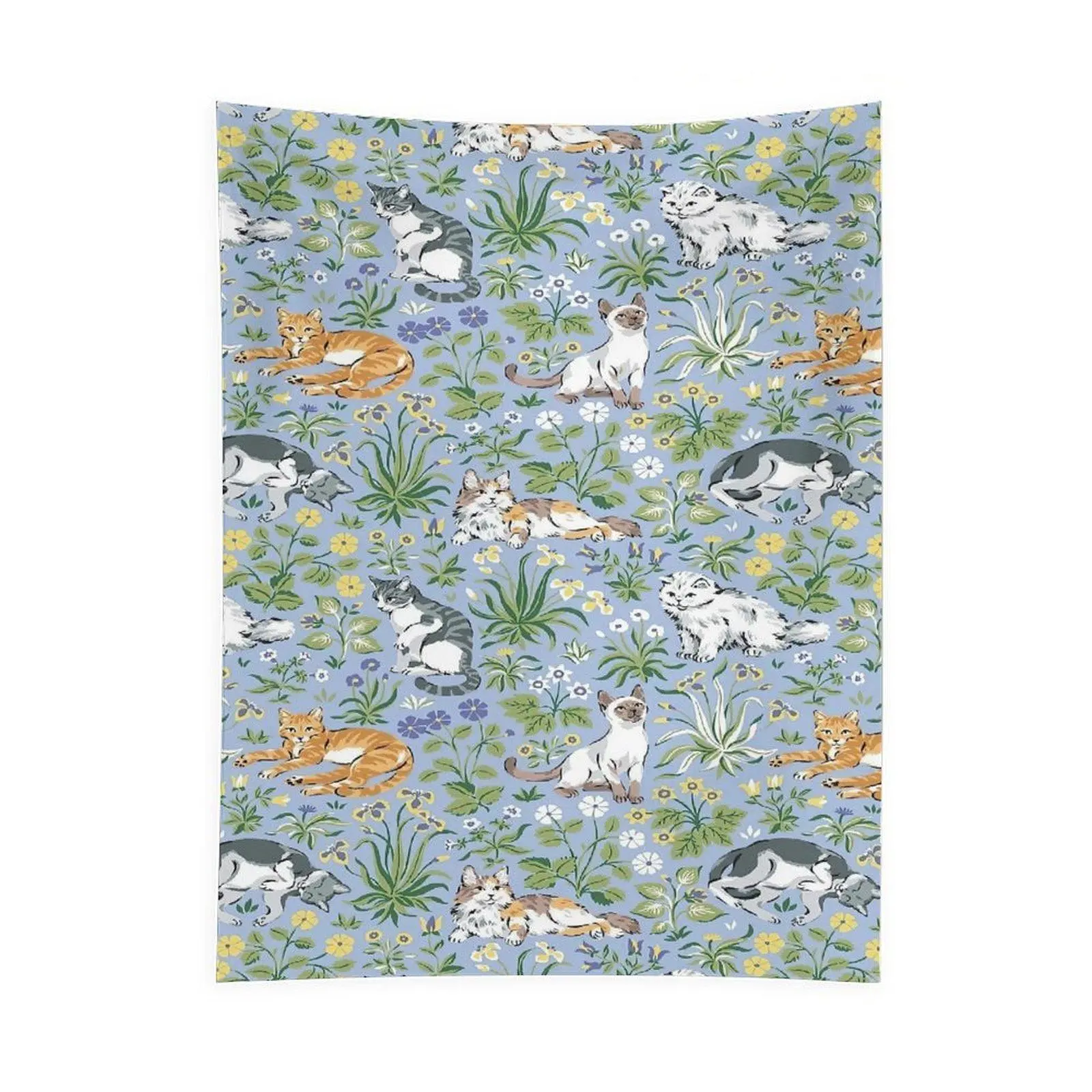 Cute Cat Floral Rectangular Tapestry Wall Hanging - Vintage Animal Garden Pattern, Multi-Size 1-Piece Boho Room Decor for Cozy Look Bedroom, Colorful Home Wall Decoration, One-Piece