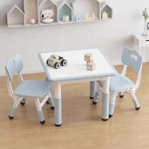 Kids Table and 2 Chairs Set for Ages 2-10, Height Adjustable Toddler Table and Chair Set with Graffiti Desktop & Non-Slip Legs, Easy to Wipe, Perfect for Classroom, Kids Room