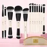 HEYMKGO 12PCS Multifunctional Dual-ended Makeup Brushes Set - Black Mini Travel Kit with Bag, Flat Foundation Brushes, Contour & Eyeshadow Tools for MUAs, Ideal Mother’s Gift, Blending Brush Foundation, Multifunctional Makeup Brushes