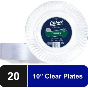 Chinet Crystal Premium Plastic Dinner Plates, 10", Clear, 20 Count