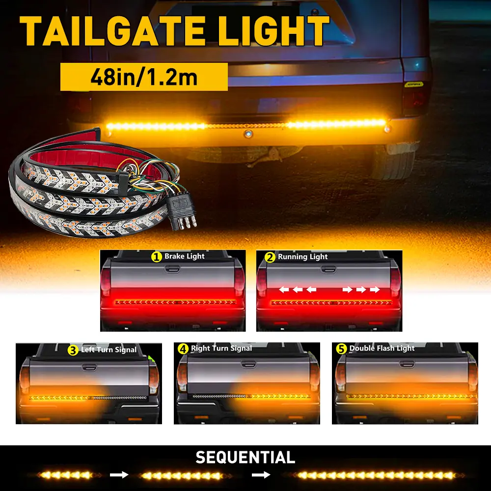 48"/60" Inch Truck Tailgate Strip LED Sequential Brake Signal Reverse Tail Light Bar