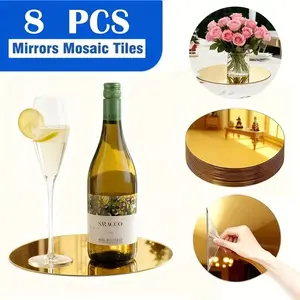 8 pieces, 20cm golden circular acrylic mirror table mat, wedding table decoration, party candle decoration, party decoration, DIY background board, classic design, fashionable table art, high-quality acrylic