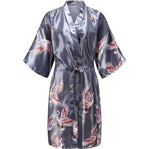 Silk Satin Wedding Bride Bridesmaid Robe Floral Bathrobe Short Kimono Robe Night Robe Bath Robe Fashion Dressing Gown For Women