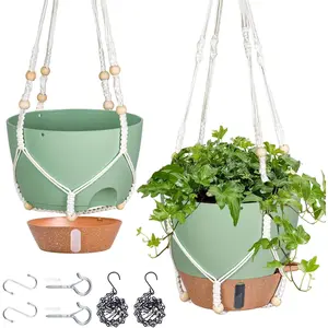 10 Inch Hanging Planters for Indoor , 2 Pack Self Watering Hanging Baskets Flower Pots with Drainage Hole, Visual Reservoir & 2 Kinds of  Hanger for Outdoor Garden Home Decor