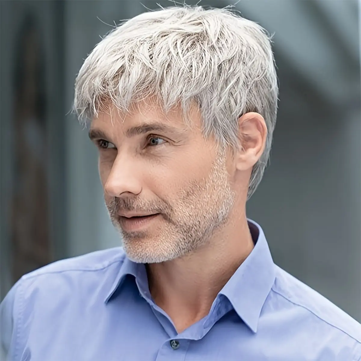 European And American Men's Wig Silver Gray Short Hair Light Breathable Fluffy Men's High Temperature Silk Chemical Fiber Wig Headgear