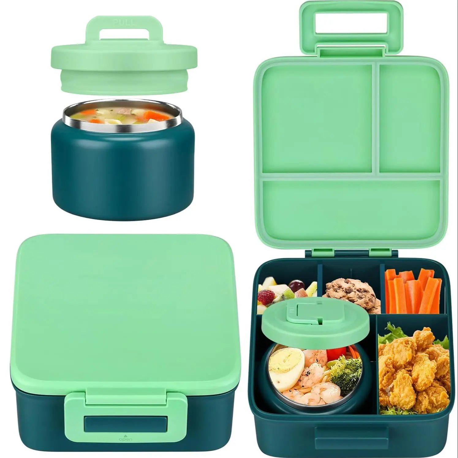 Lunch Box with 8oz Stainless Steel Food Jar, 1 Count Large Capacity Bento Lunch Box with 5 Compartments, Portable Leakproof Lunch Vegetable Container