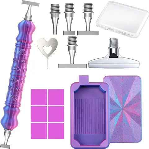 DIY Diamond Painting Pen Set Tools Craft Accessories, DIY Craft Supplies, Includes 1/3/6/9 Threaded Nibs & Cover Tray, Suitable for 5D Beads Diamond Art Kits