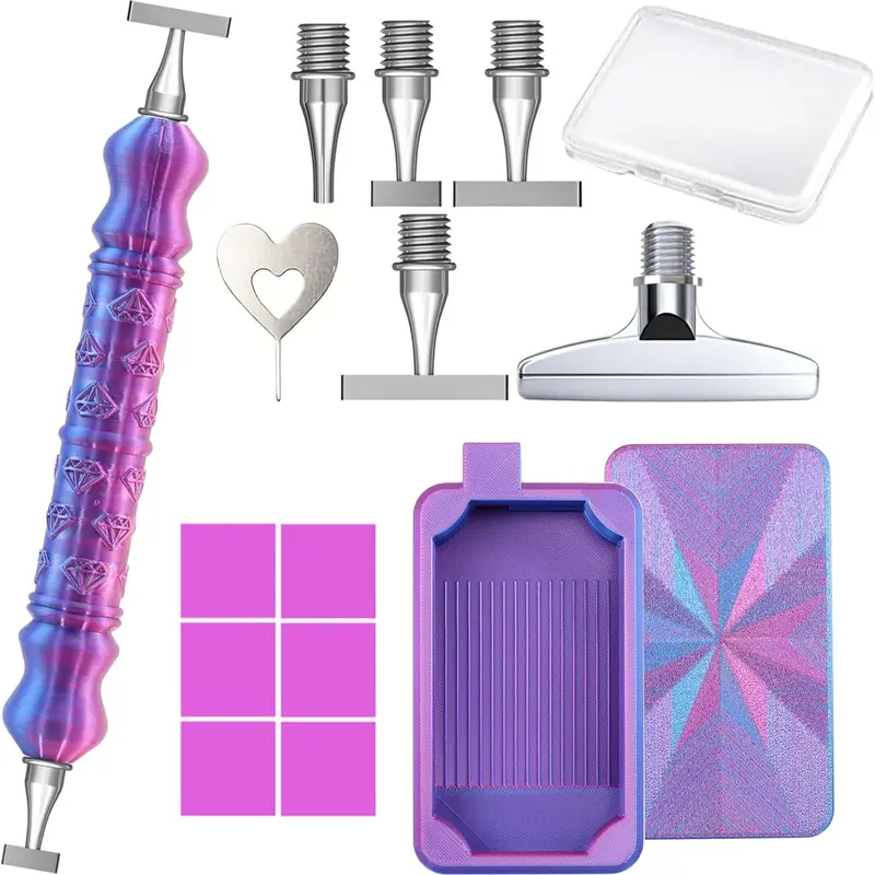 DIY Diamond Painting Pen Set Tools Craft Accessories, DIY Craft Supplies, Includes 1/3/6/9 Threaded Nibs & Cover Tray, Suitable for 5D Beads Diamond Art Kits