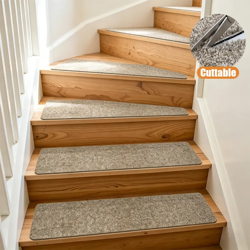 Cuttable Step Carpet 30” x 8” Non-Slip Stair Treads 2/14 PCS Pre-Cut Stair Treads for Wooden Steps - Peel and Stick Reusable Stair Runner Mat