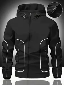 Men's Decorative Line Hooded Functional Jacket, Lightweight Waterproof Fabric, 3D Pockets, Outdoor Hiking, Daily Commute, Multiple Sizes Available