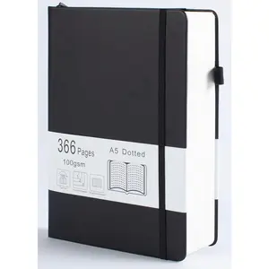 Thick  Dotted Journal with 366 Numbered Pages, A5 Journal for Writing with 100GSM Dot Grid Paper, Hardcover Leather Notebooks for Women Men School Note Taking Office Work Diary, 5.7"x8.3" Black