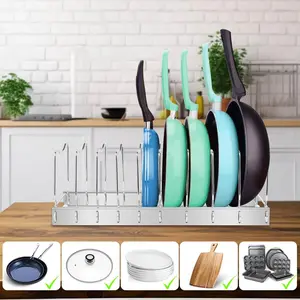 Adjustable Detachable Pot Lid Organizer - 1 Pack Kitchen Cabinet Storage Holder for Pot Lids, Stainless Steel Pans, Cutting Boards, Cooking Utensils