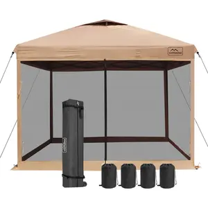 KAMPKEEPER 10x10 Pop Up Canopy Tent with Netting, Outdoor Sun Shade, Khaki
