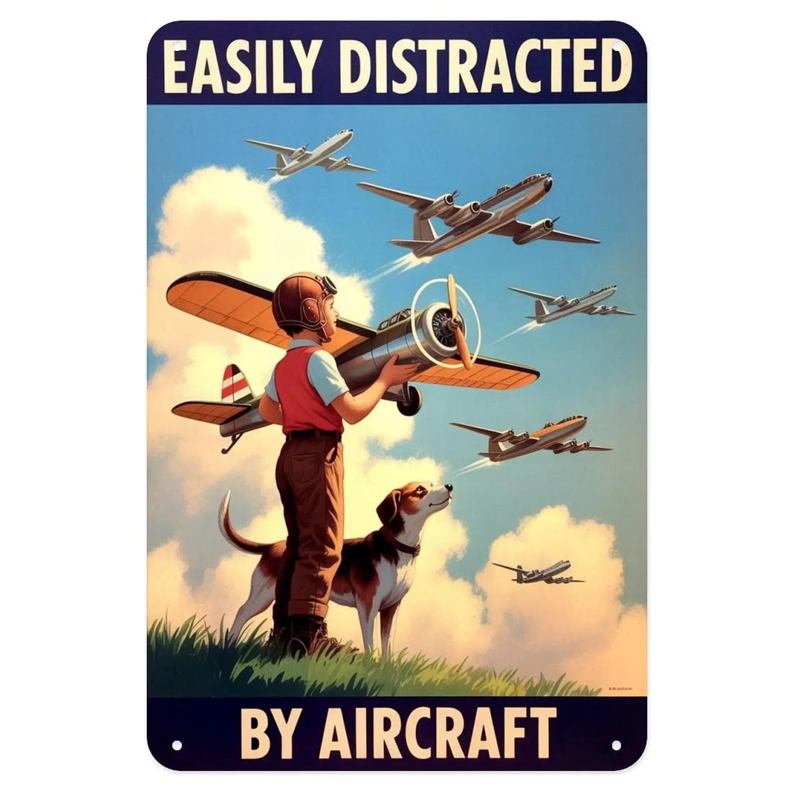 Aircraft Tin Sign, Vintage Easily Distracted By Aircraft Pilot Metal Sign Print Aesthetic Room Decoration for Home Bedroom Kitchen Bar Coffee Bathroom Indoor Outdoor Wall Decor, 8 X 12 in