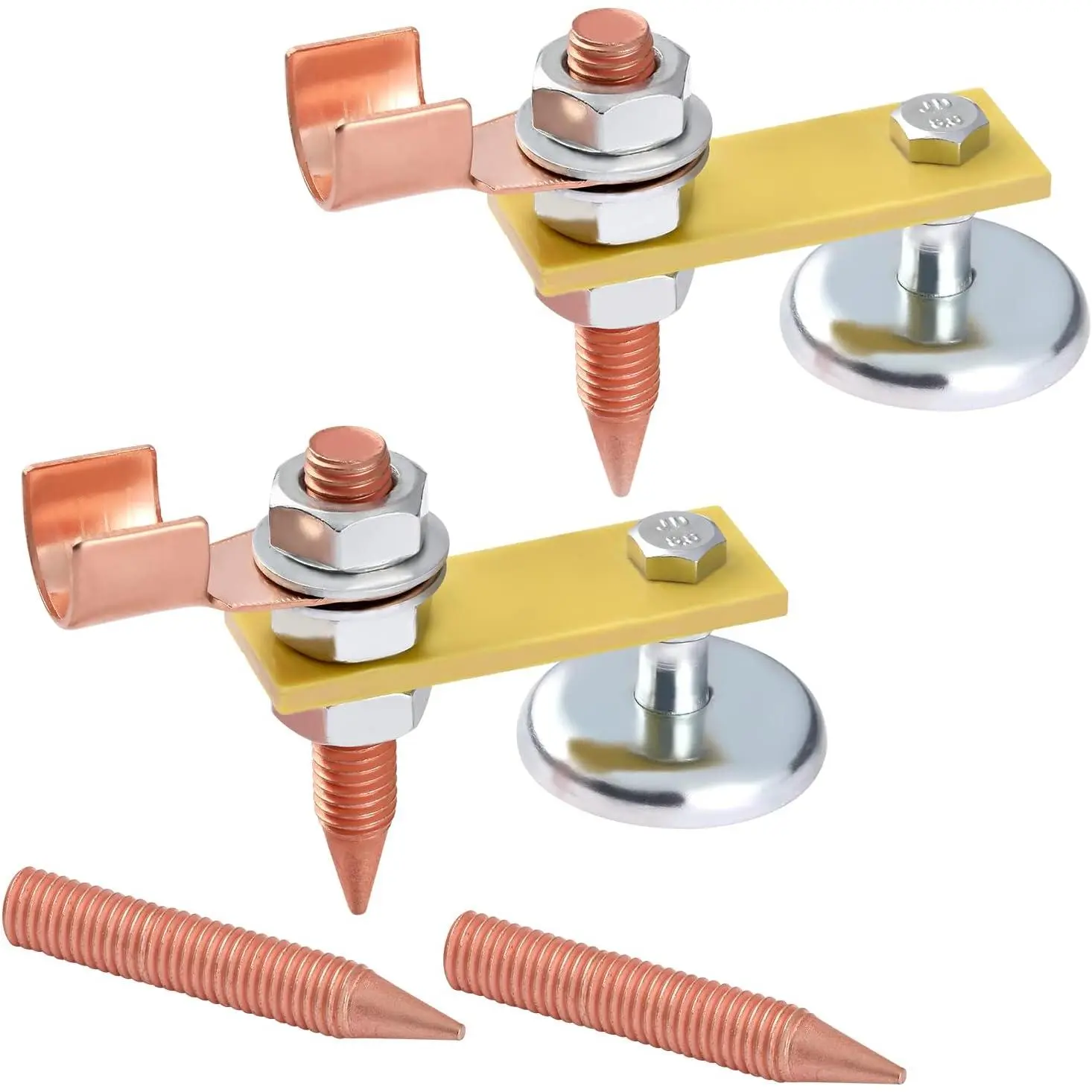 2-Pack Welding Ground Clamp Tools with 2 Conductive Rods, Copper Tail Welding Accessories with Large Suction & Stability Support, Compact, 2 Welding Support Ground Clamps
