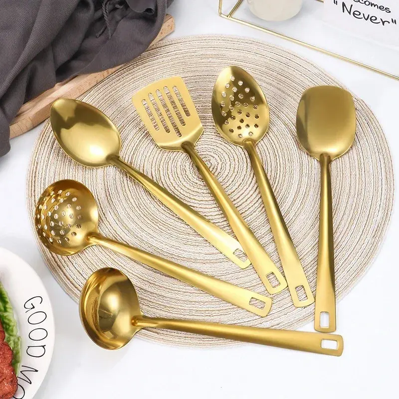 6-Piece Korean Style Stainless Steel Cutlery Set Gold Spoon & Fork Dining Set